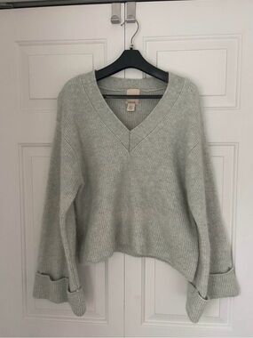 H&M Light Sage V-Neck Knit Sweater